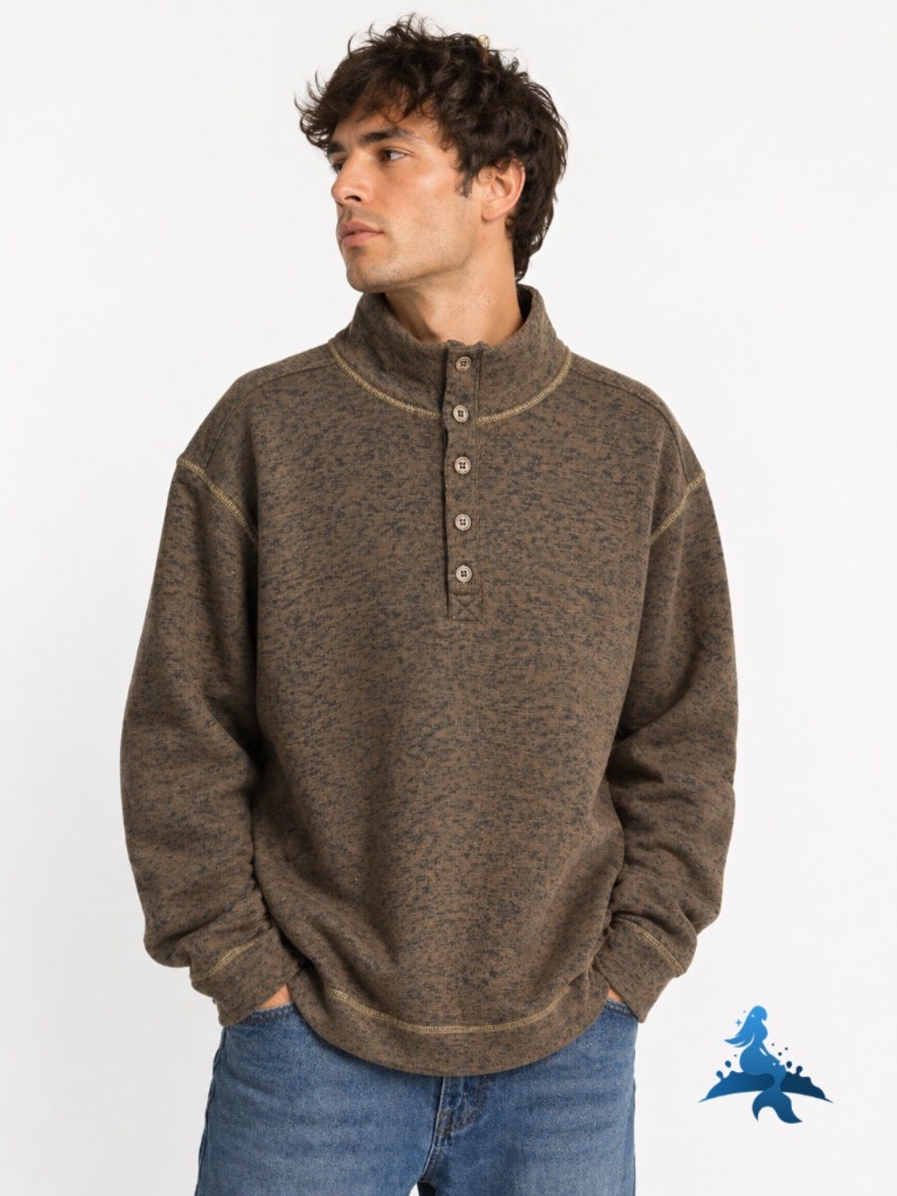 1305 - Weatherproof Vintage - Mock Neck Henley Sweater Pullover – XL – Brown - Picture 2 of 15